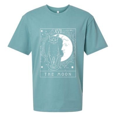 Tarot Card Crescent Moon And Cat Graphic Sueded Cloud Jersey T-Shirt