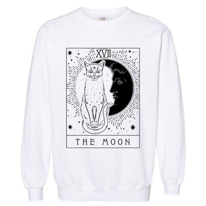 Tarot Card Crescent Moon And Cat Graphic Garment-Dyed Sweatshirt