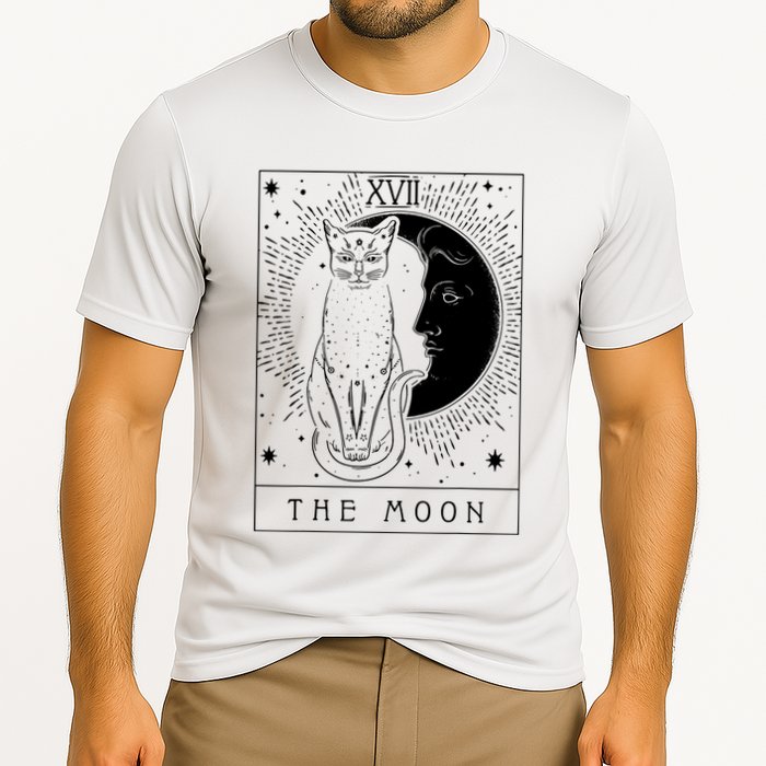 Tarot Card Crescent Moon And Cat Graphic Performance Shirt