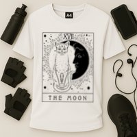 Tarot Card Crescent Moon And Cat Graphic Performance Shirt