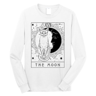 Tarot Card Crescent Moon And Cat Graphic Long Sleeve Shirt