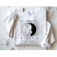 Tarot Card Crescent Moon And Cat Graphic Sweatshirt