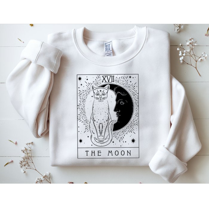 Tarot Card Crescent Moon And Cat Graphic Sweatshirt