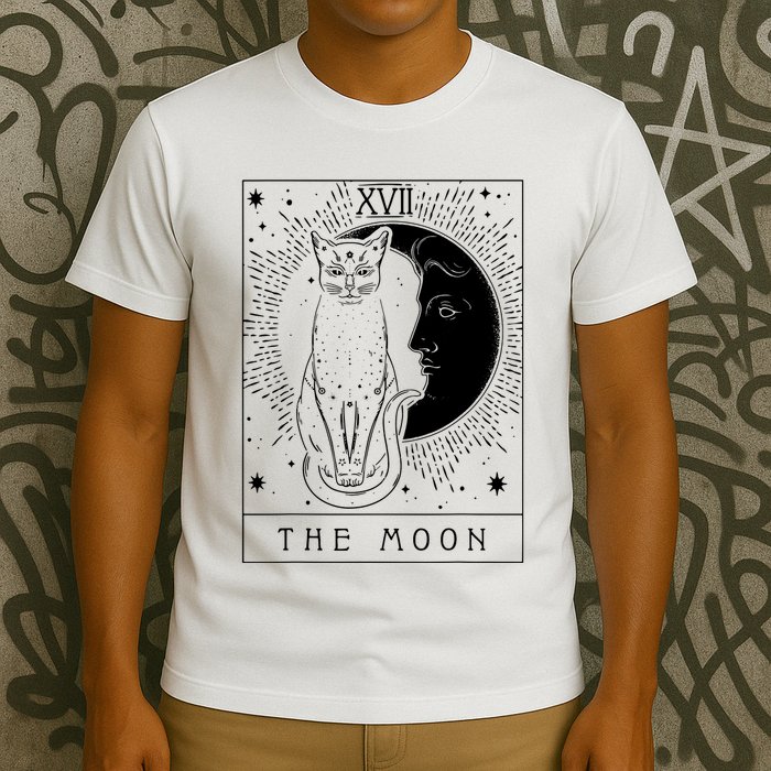 Tarot Card Crescent Moon And Cat Graphic T-Shirt