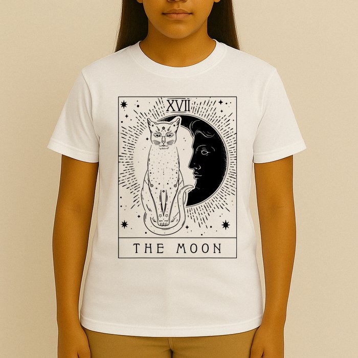 Tarot Card Crescent Moon And Cat Graphic T-Shirt