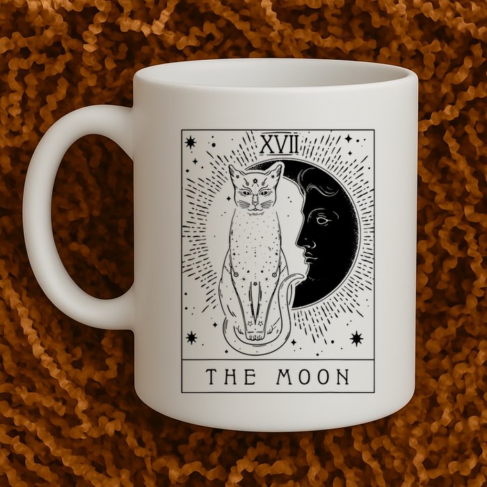 Tarot Card Crescent Moon And Cat Graphic Mug