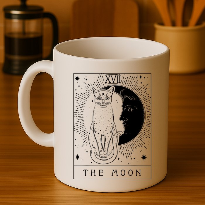 Tarot Card Crescent Moon And Cat Graphic Mug