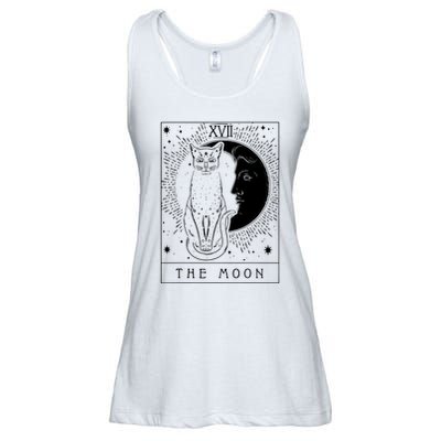 Tarot Card Crescent Moon And Cat Graphic Ladies Essential Flowy Tank