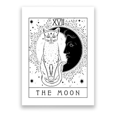 Tarot Card Crescent Moon And Cat Graphic Poster