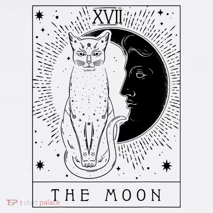 Tarot Card Crescent Moon And Cat Graphic Premium T-Shirt