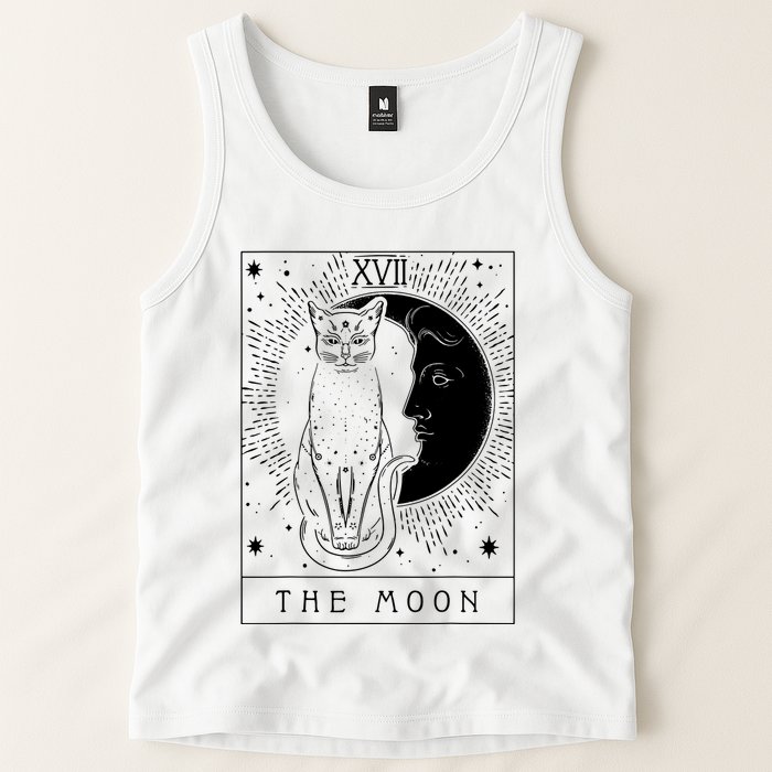 Tarot Card Crescent Moon And Cat Graphic Tank Top