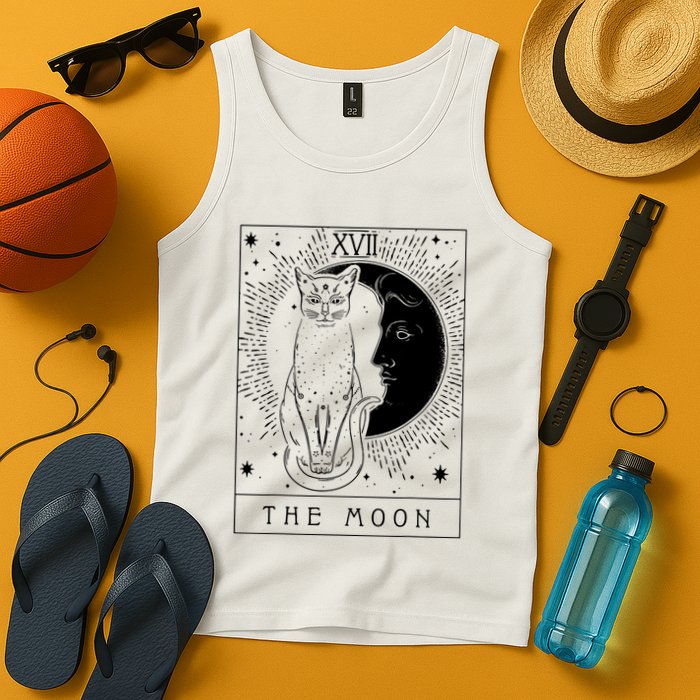 Tarot Card Crescent Moon And Cat Graphic Tank Top