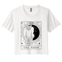 Tarot Card Crescent Moon And Cat Graphic Crop Top