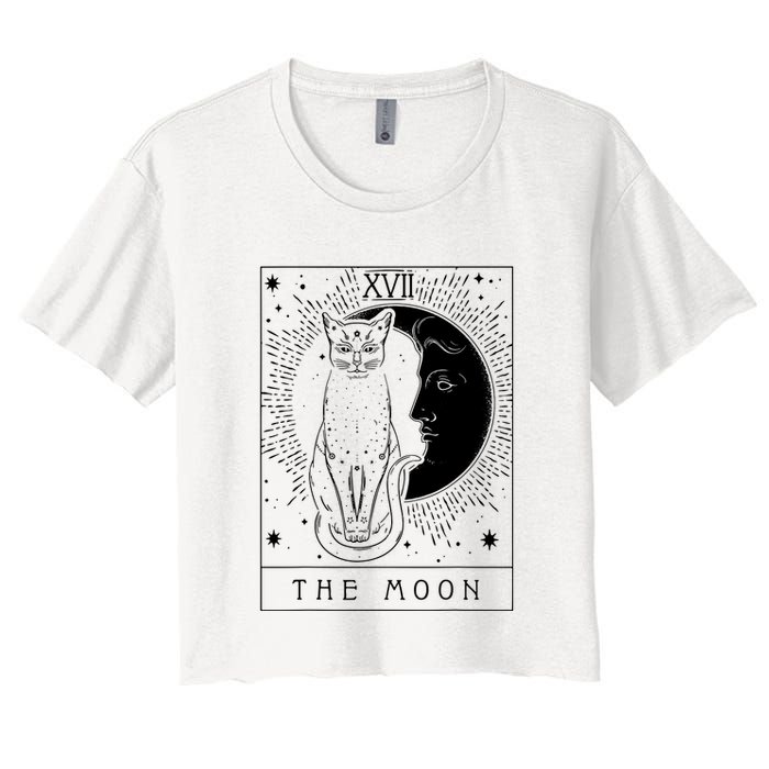 Tarot Card Crescent Moon And Cat Graphic Crop Top