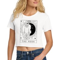 Tarot Card Crescent Moon And Cat Graphic Crop Top