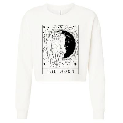 Tarot Card Crescent Moon And Cat Graphic Cropped Pullover Crew
