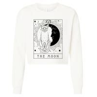 Tarot Card Crescent Moon And Cat Graphic Cropped Pullover Crew