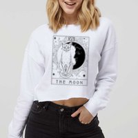 Tarot Card Crescent Moon And Cat Graphic Cropped Pullover Crew