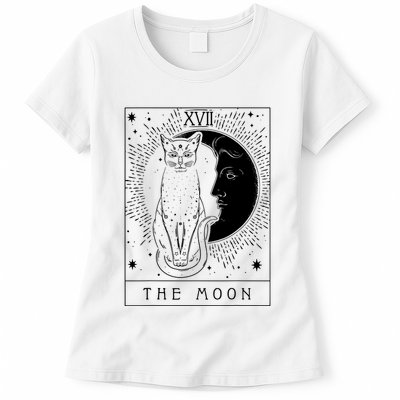 Tarot Card Crescent Moon And Cat Graphic Womens T-Shirt