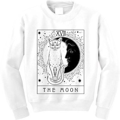 Tarot Card Crescent Moon And Cat Graphic Kids Sweatshirt
