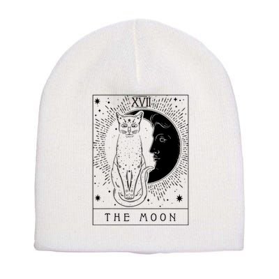 Tarot Card Crescent Moon And Cat Graphic Short Acrylic Beanie