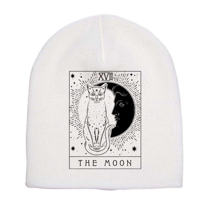 Tarot Card Crescent Moon And Cat Graphic Short Acrylic Beanie