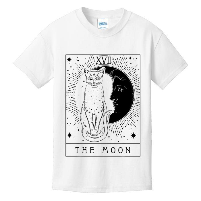 Tarot Card Crescent Moon And Cat Graphic Kids T-Shirt