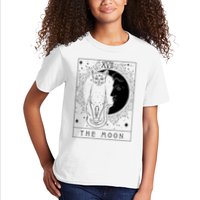 Tarot Card Crescent Moon And Cat Graphic Kids T-Shirt
