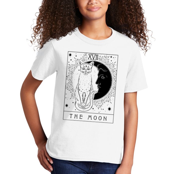 Tarot Card Crescent Moon And Cat Graphic Kids T-Shirt