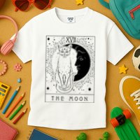 Tarot Card Crescent Moon And Cat Graphic Kids T-Shirt