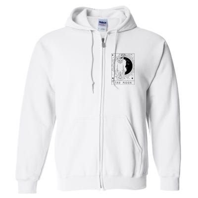 Tarot Card Crescent Moon And Cat Graphic Full Zip Hoodie