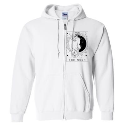 Tarot Card Crescent Moon And Cat Graphic Full Zip Hoodie