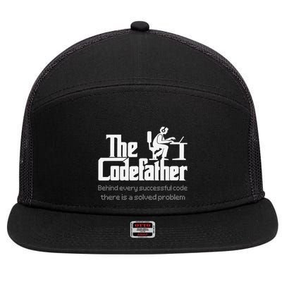 The Codefather Code Solved Problem Funny Family Quotes 7 Panel Mesh Trucker Snapback Hat