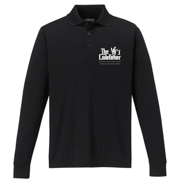 The Codefather Code Solved Problem Funny Family Quotes Performance Long Sleeve Polo