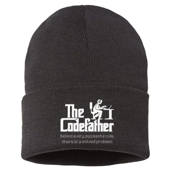 The Codefather Code Solved Problem Funny Family Quotes Sustainable Knit Beanie