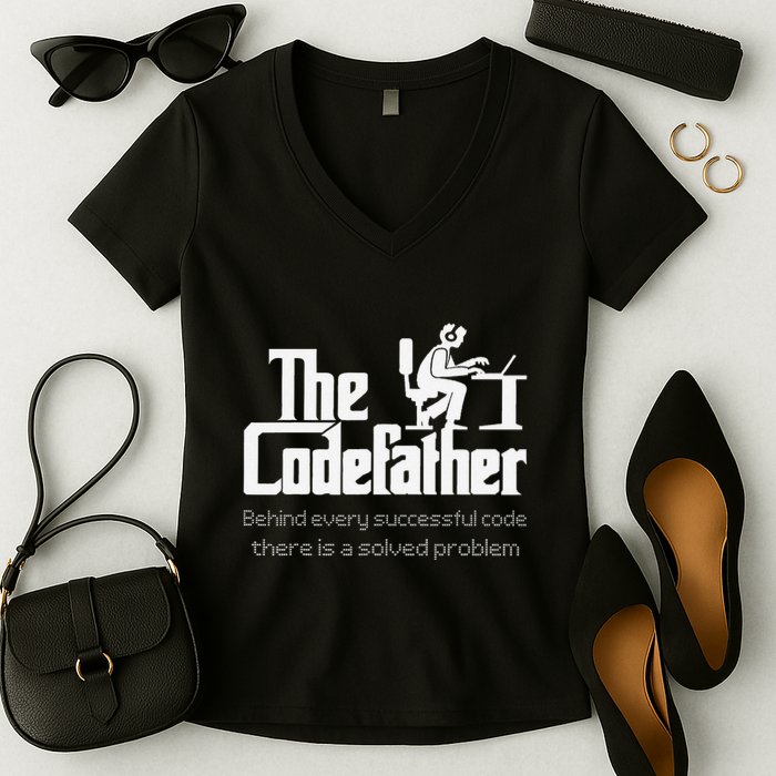 The Codefather Code Solved Problem Funny Family Quotes Women's V-Neck T-Shirt