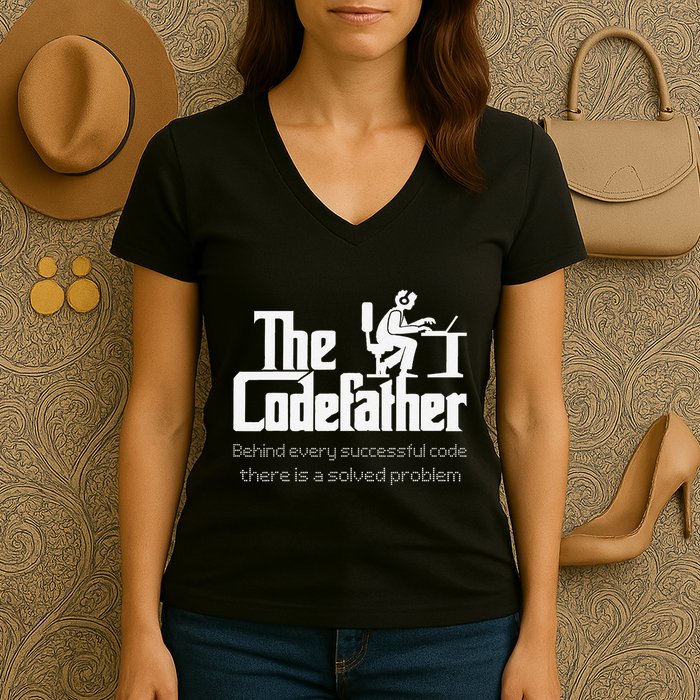 The Codefather Code Solved Problem Funny Family Quotes Women's V-Neck T-Shirt