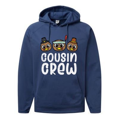 Thanksgiving Cousin Crew Turkey Head Gift Performance Fleece Hoodie