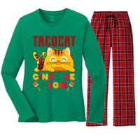 Taco Cat Cinco De Meow Mexican Fiesta Cat Lovers Cinco De Mayo Women's Long Sleeve Flannel Pajama Set 