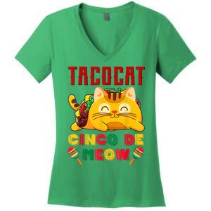 Taco Cat Cinco De Meow Mexican Fiesta Cat Lovers Cinco De Mayo Women's V-Neck T-Shirt