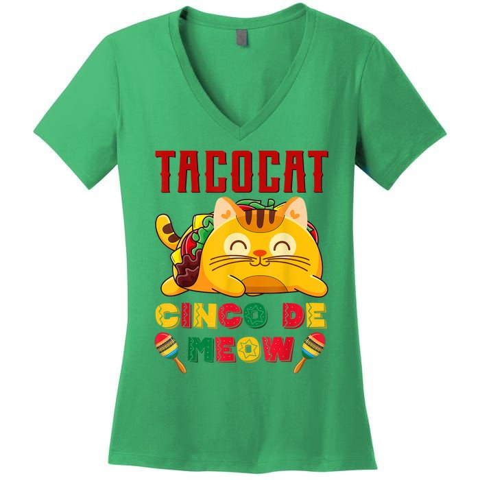 Taco Cat Cinco De Meow Mexican Fiesta Cat Lovers Cinco De Mayo Women's V-Neck T-Shirt