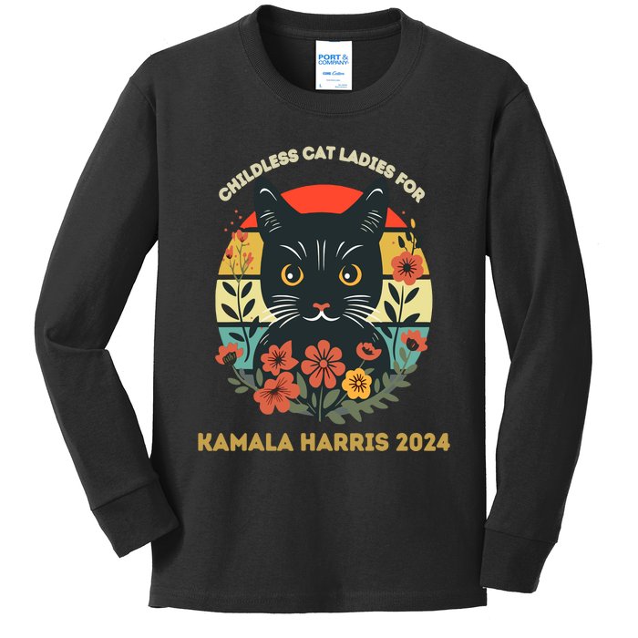 This Childless Cat Lady Is Voting Kamalaharris 2024 Kids Long Sleeve Shirt