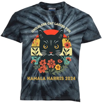 This Childless Cat Lady Is Voting Kamalaharris 2024 Kids Tie-Dye T-Shirt