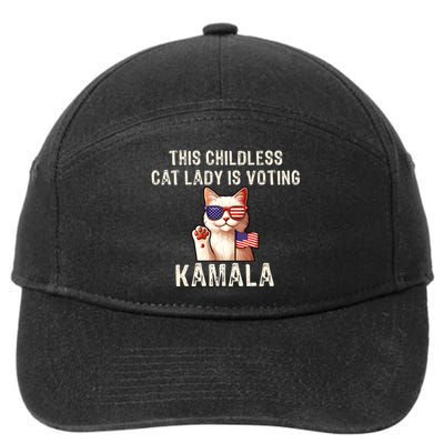 This Childless Cat Lady Is Voting Kamala 2024 7-Panel Snapback Hat