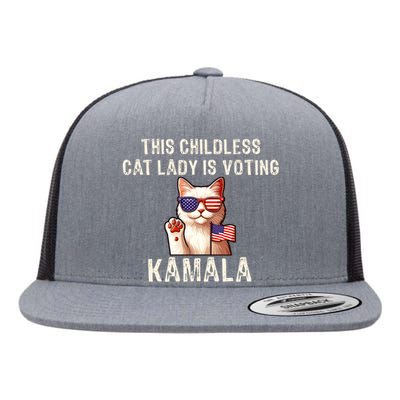 This Childless Cat Lady Is Voting Kamala 2024 Flat Bill Trucker Hat