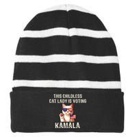 This Childless Cat Lady Is Voting Kamala 2024 Striped Beanie with Solid Band