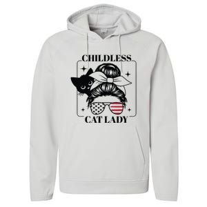 This Childless Cat Lady Ladies Is Voting Messy Bun 2024 Performance Fleece Hoodie