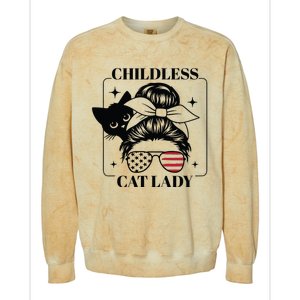 This Childless Cat Lady Ladies Is Voting Messy Bun 2024 Colorblast Crewneck Sweatshirt