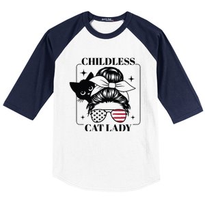 This Childless Cat Lady Ladies Is Voting Messy Bun 2024 Baseball Sleeve Shirt