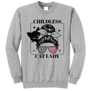 This Childless Cat Lady Ladies Is Voting Messy Bun 2024 Tall Sweatshirt